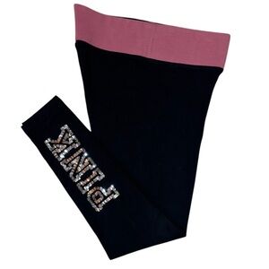 Victoria’s Secret PINK Sequin Yoga Leggings Y2K Silver Rose Black Size Small